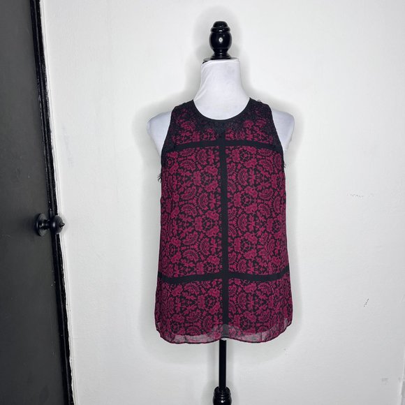 Adrianna Papell Red Black Patternpap Sleeveless Blouse S/M - Picture 2 of 9